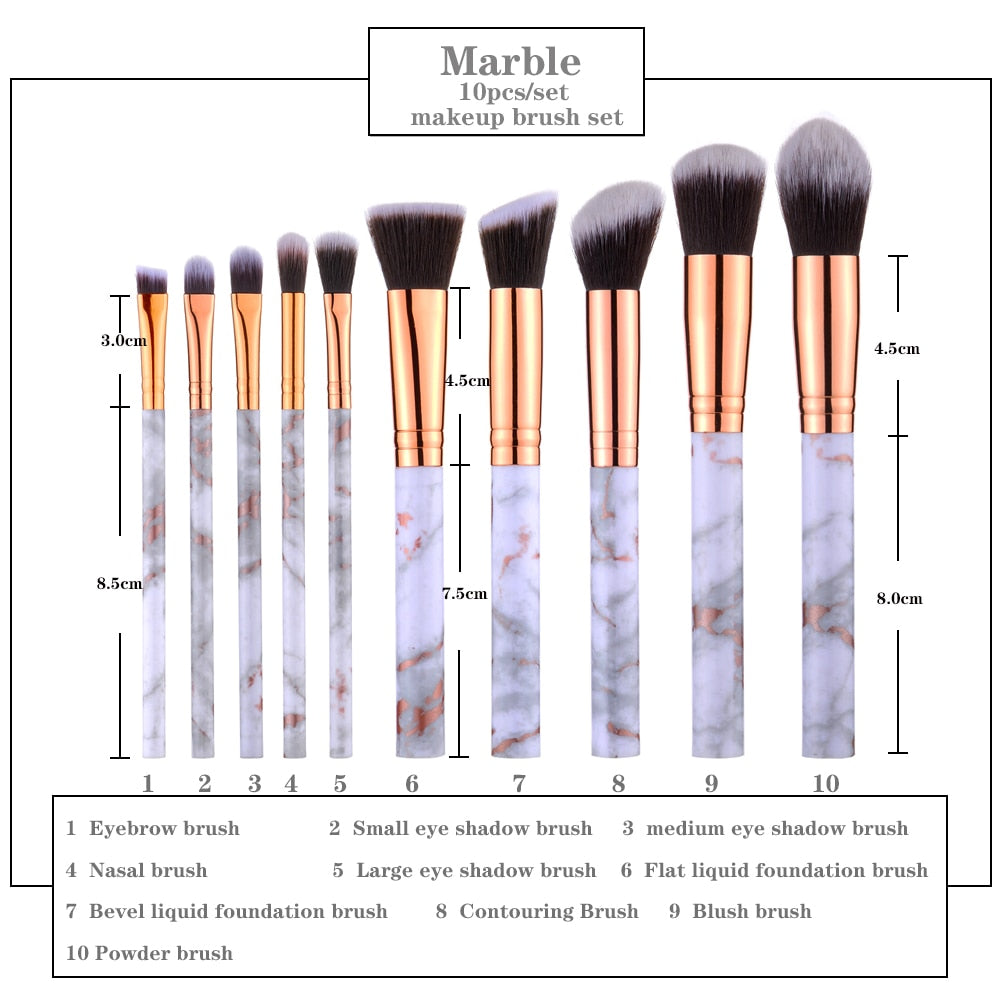 FLD Professional Makeup Brush Set Tools Powder Foundation Eyeshadow Lip Eyeliner Blush Marble Face Makeup Brushes