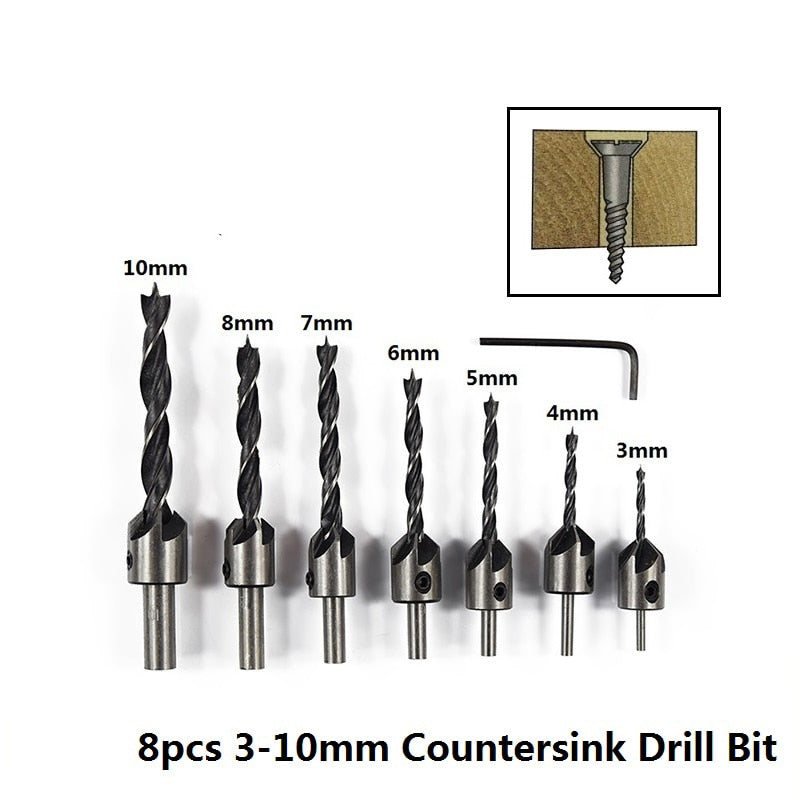 XCAN 3mm-10mm HSS Countersink Drill Bit Set Reamer Woodworking Chamfer Drill Counterbore Pliot Hole Cutter Screw Hole Drill