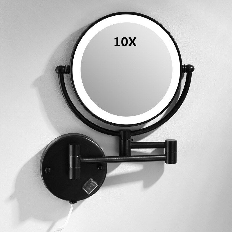 Makeup Mirrors Black/Brushed Gold Brass Wall Extending Folding Double Side LED Light Mirror 3 X/5X/10X Magnification Bath Mirror