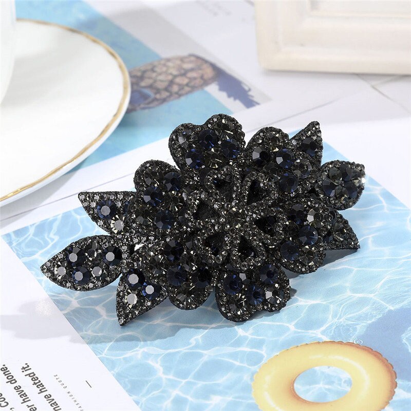 AWAYTR Crystal Flower Barrettes Hair Clips for Women Vintage Rhinestone Hairpins Headwear Girls Hair Accessories Jewelry Clips