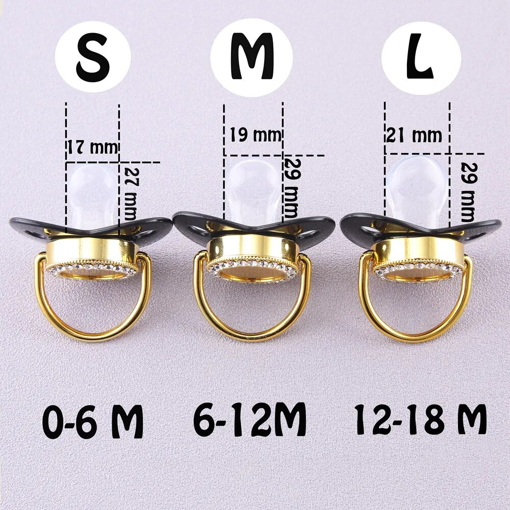 Personlaized Name Golden Bling Pacifier and Clip for 0-18 Months | BPA-Free, Personalized with Any Name | Luxury Baby Pacifier for Baby Shower Gift.