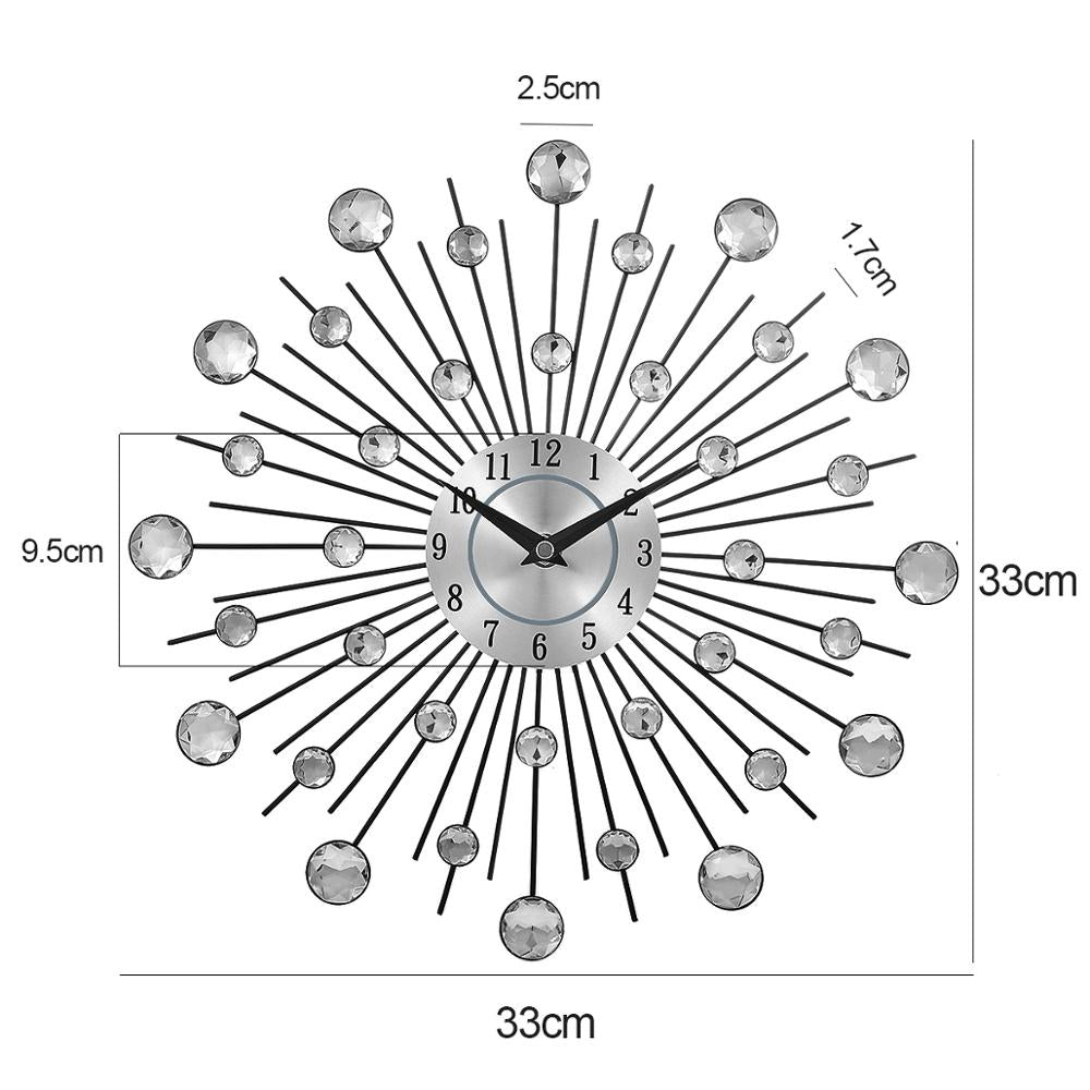 Vintage Metal Crystal Sunburst Wall Clock Large Morden Wall Clocks Design Home Art Decor 33cm Large Size