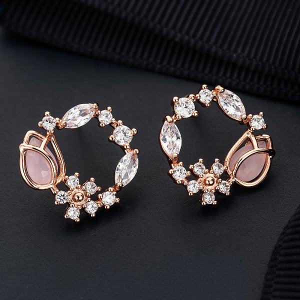 New Korea Sweet Cute Flower Crystal Temperament Geometric Shiny Zircon Earrings Statement Earrings for Women Girl Pendientes