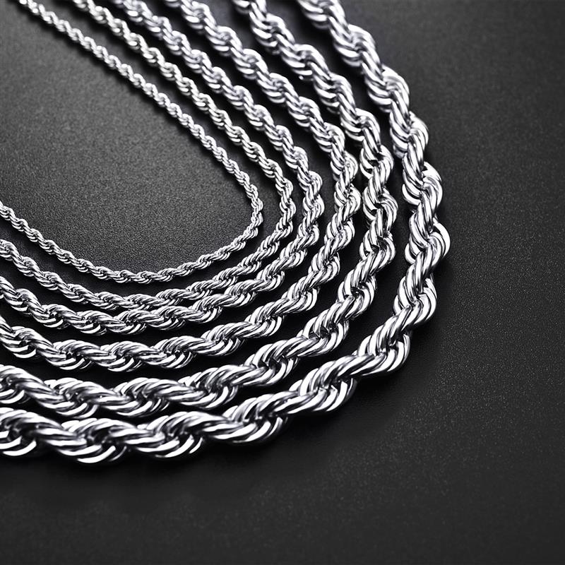 Jiayiqi 2mm-7mm Rope Chain Necklace Stainless Steel Never Fade Waterproof Choker Men Women Jewelry Silver Color Chains Gift