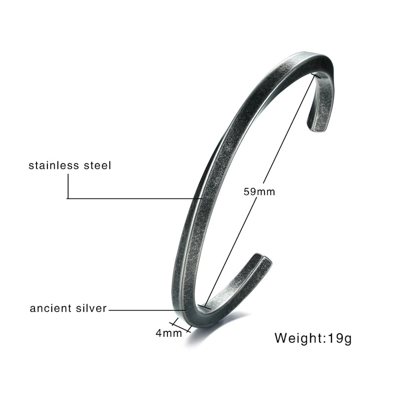 MEN TWISTED C BANGLE WITH SMALL WRIST MOBIUS BRACELET ANTIQUE SILVER COLOR STACKING CUFF BANGLE STAINLESS STEEL UNISEX JEWELRY