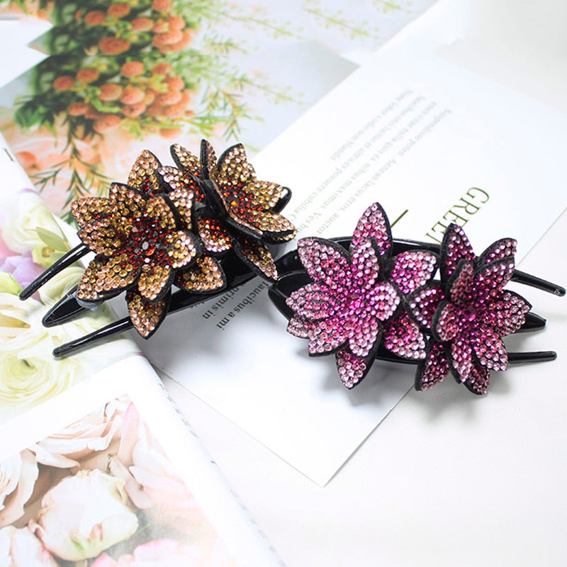 Lystrfac Colorful Flower Rhinestone Hair Clip Women Hair Grab Girls Barrettes Hairpin Hair Claw Female Hair Accessories