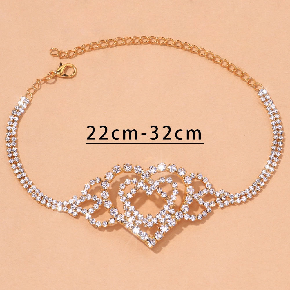 Stonefans Fashion Double Heart Anklet Rhinestone Chain Jewelry for Women Bling Love Foot Chain Anklet Bracelet Crystal Jewellery