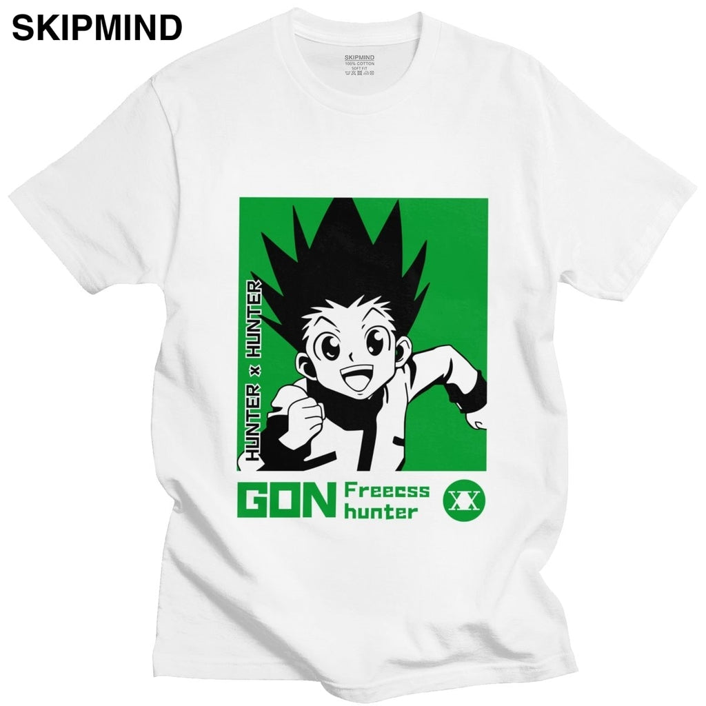 Trendy Men T Shirt Hunter X Hunter Short Sleeved Cotton Tee Round Neck Leisure Gon Freecss T-shirt Japanese Manga Anime Tshirt