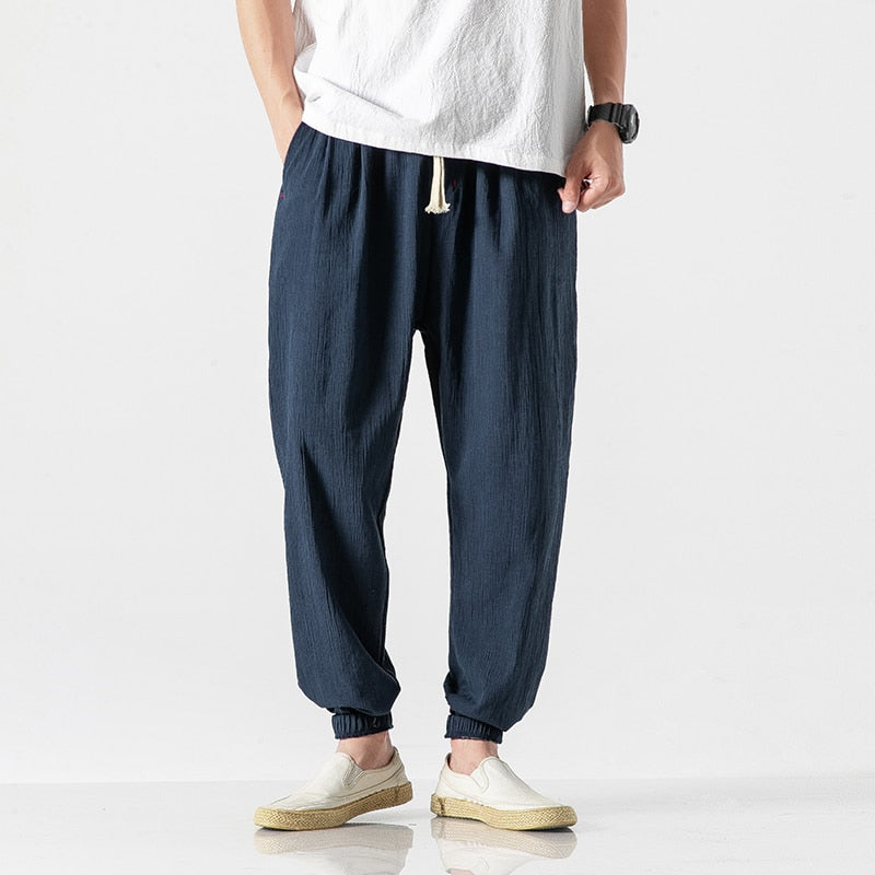 Chinese Style Harem Jogger Pants Men Cotton Linen Sweatpants Trousers Men Casual Lightweight Spring Summer Men Joggers