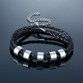 VNOX-BL-573BS Customized Bracelet - Trendy Stainless Steel Link Chain with Leather - Perfect for Men