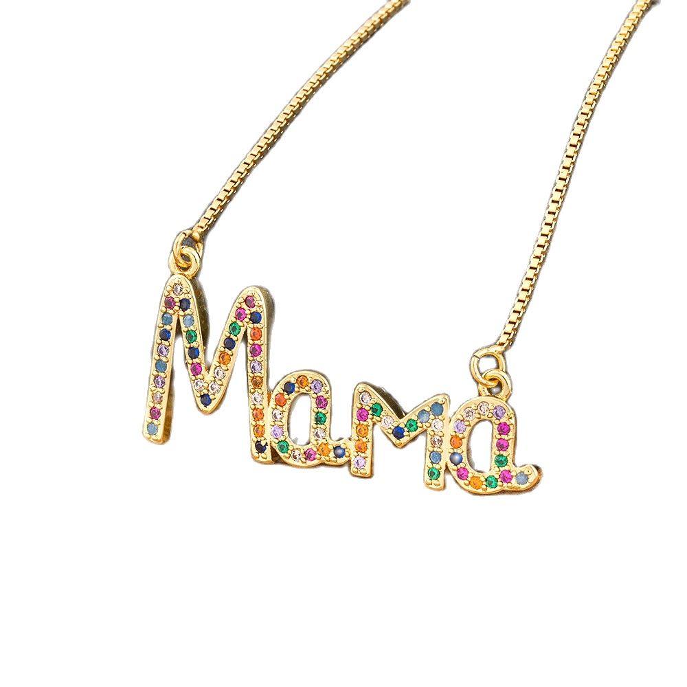 Elegant Mother&#39;s Day Gift MaMa Letter Name Pendant Chain Necklaces  Copper Cubic Zirconia Necklace Jewelry Gift for Women