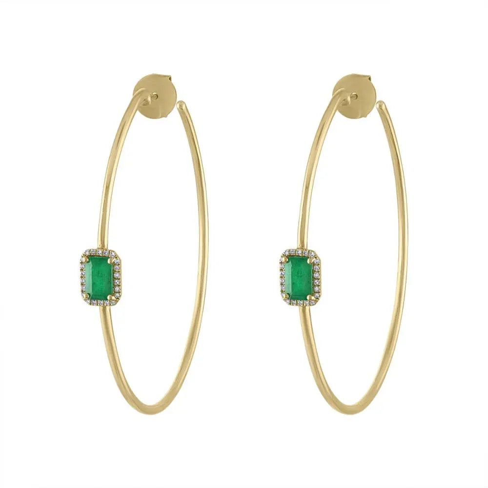 Gold color green rectangle cz hoop earring big round circle hoop trendy fashion women jewelry