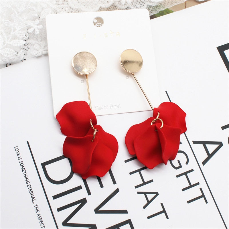 2019 hot fashion exaggerated earrings personality red rose petals long earrings beach party holiday earrings for women