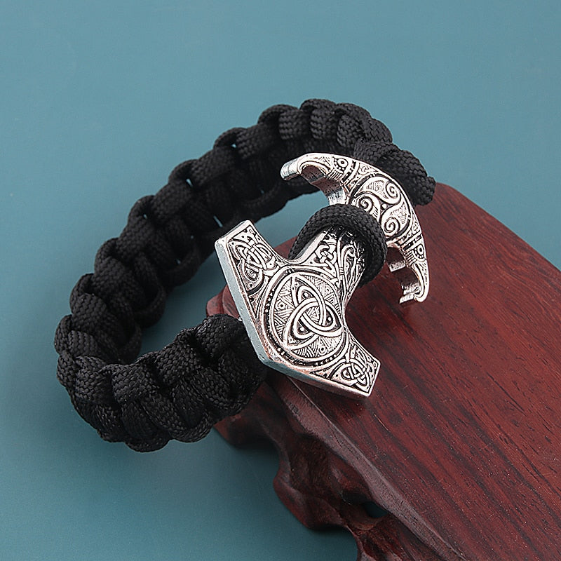 Norse Viking Rune Bracelet Asatru Pagan Scandinavian Thor Hammer Valknut Yggdrasil Rune Rope Bangles Bracelets for Men Jewelry