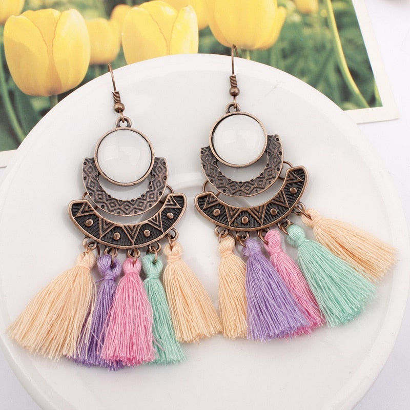 Exknl 25 Colors Tassel Earrings Women Long Fringe Statement Bohemian Drop Boho Hanging Dangle Earrings Accessories 2022