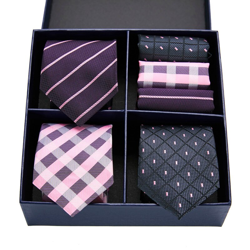 Gift box packing Silk Ties For Men Novelty Hanky  Set 3 Styles  Men's Tie Formal Red Cravat for Wedding Business Necktie