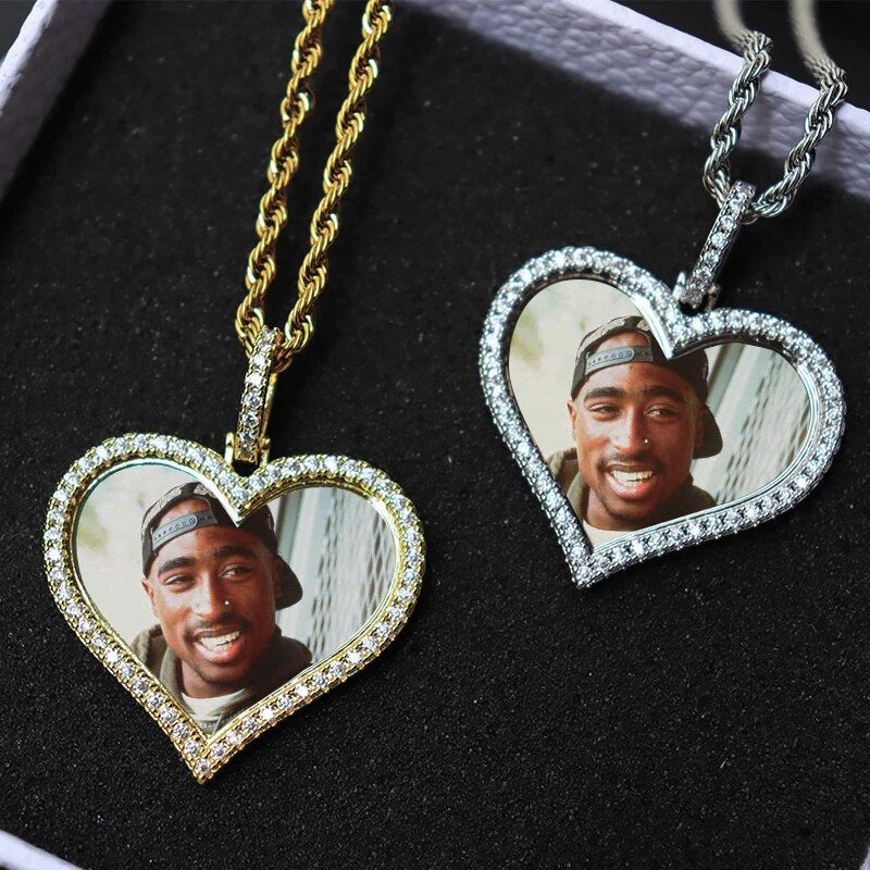 D&amp;Z Custom Made Photo Heart Medallions Necklace &amp; Pendant With 4mm Tennis Chain AAA Cubic Zircon Men&#39;s Hip hop Jewelry