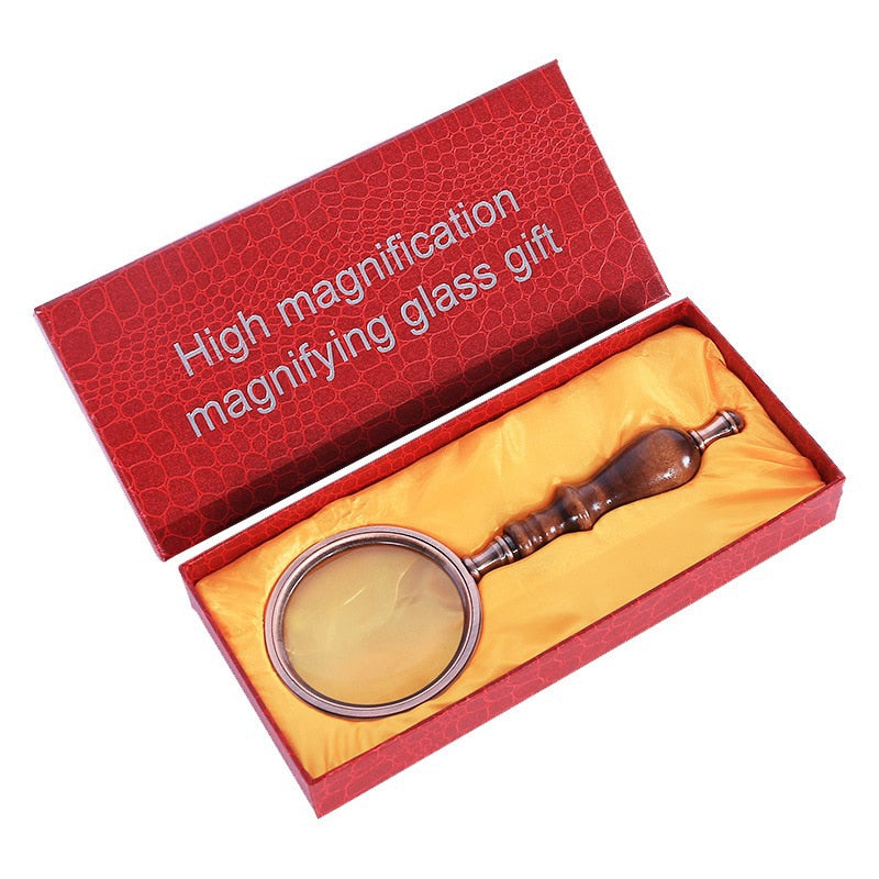 10X 75mm Handheld Magnifier Wooden Handle Vintage Magnifying Glass Portable Retro Handle Magnifier Eye Loupe Glass With Gift Box