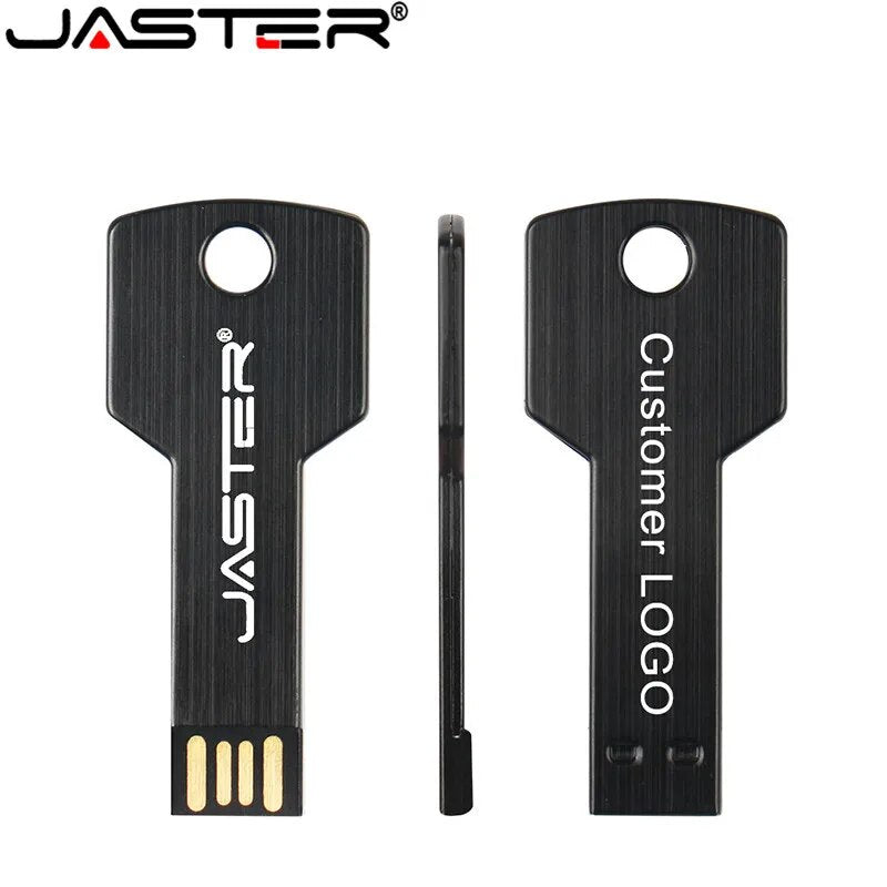 JASTER Metal key Shape USB Flash Drive Pen Drives Custom logo Memory Stick Real Capacity U Disk 4G 8G 16G 32GB 64GB 128GB