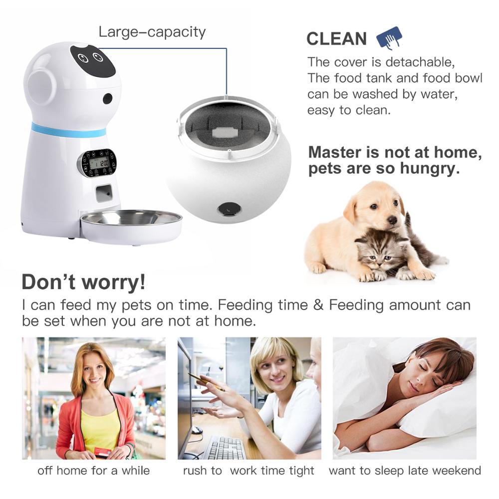 NICREW Robot Automatic Pet Feeder Food Dispenser Auto Feed Dog Cat Drinking Bowl Dry Food Bowls with Voice Recording LCD Screen