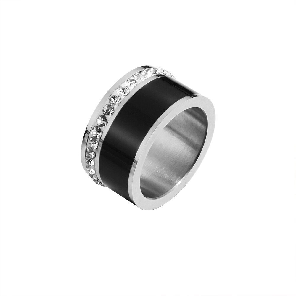 Luxury Black White Resin Ceramic Rings Female Fashion Love Promise Rings Engagement Wedding Bridal Stainless Steel Rings