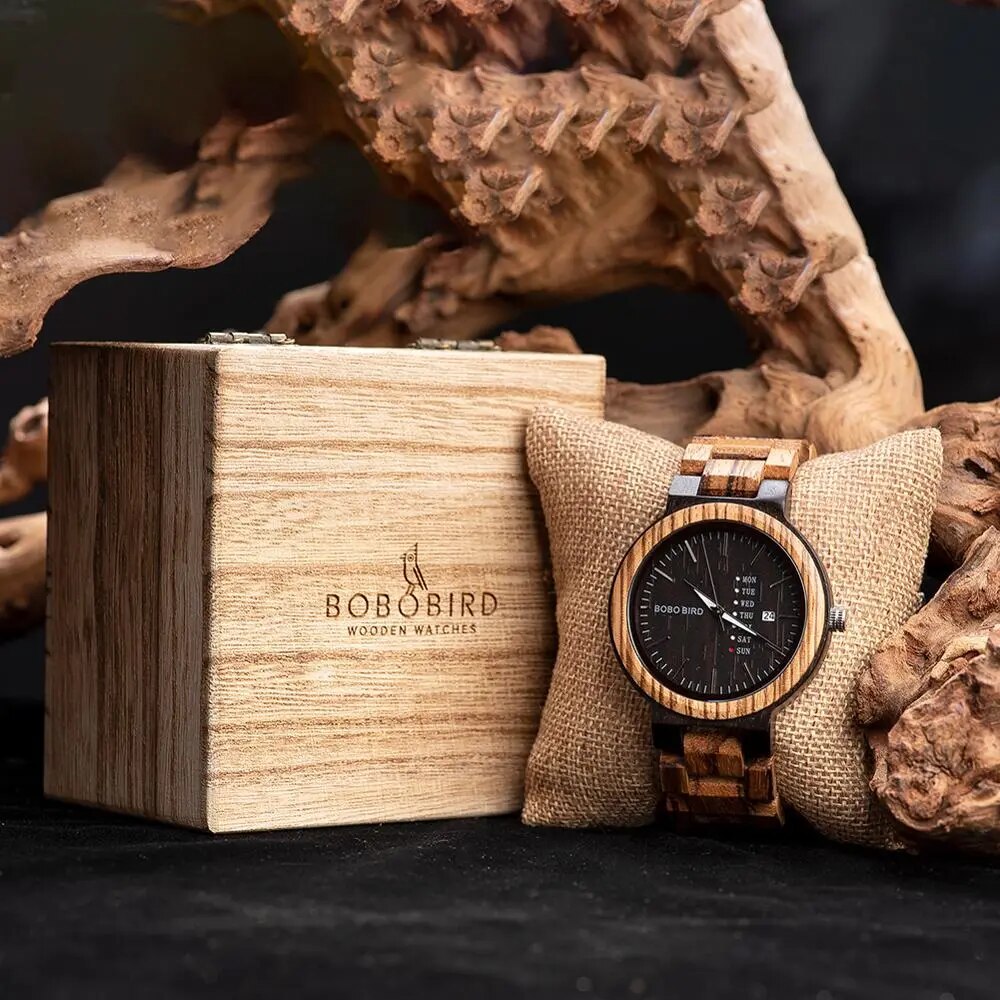 Bobo Bird Men's Watches Man Watch For Men Auto Date Quartz Wrist Timepieces Luminous Wristwatches Wood Custom Watch Relogio