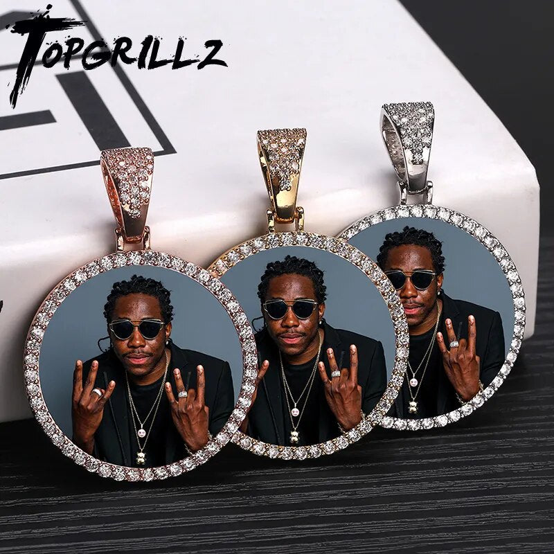 Custom Photo Memory Medallions Solid Pendant Necklace With Tennis Chain Hip Hop Jewelry Personalized Cubic Zircon Chains Gift