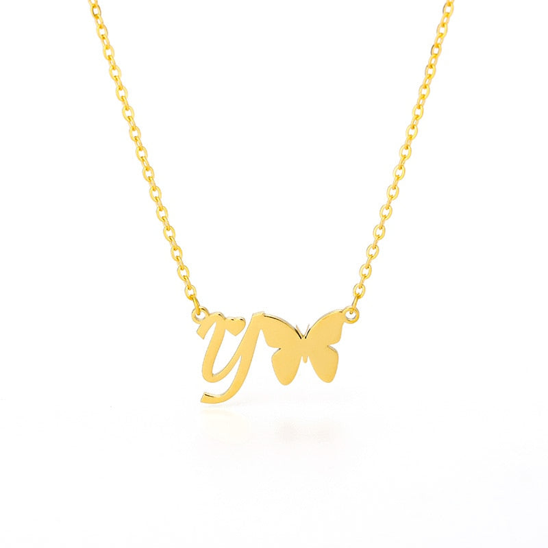 Butterfly Initial Necklace For Women Stainless Steel Gold Color A-Z Letter Necklace Pendant Bijoux Femme 2020 Boho Jewelry Gift