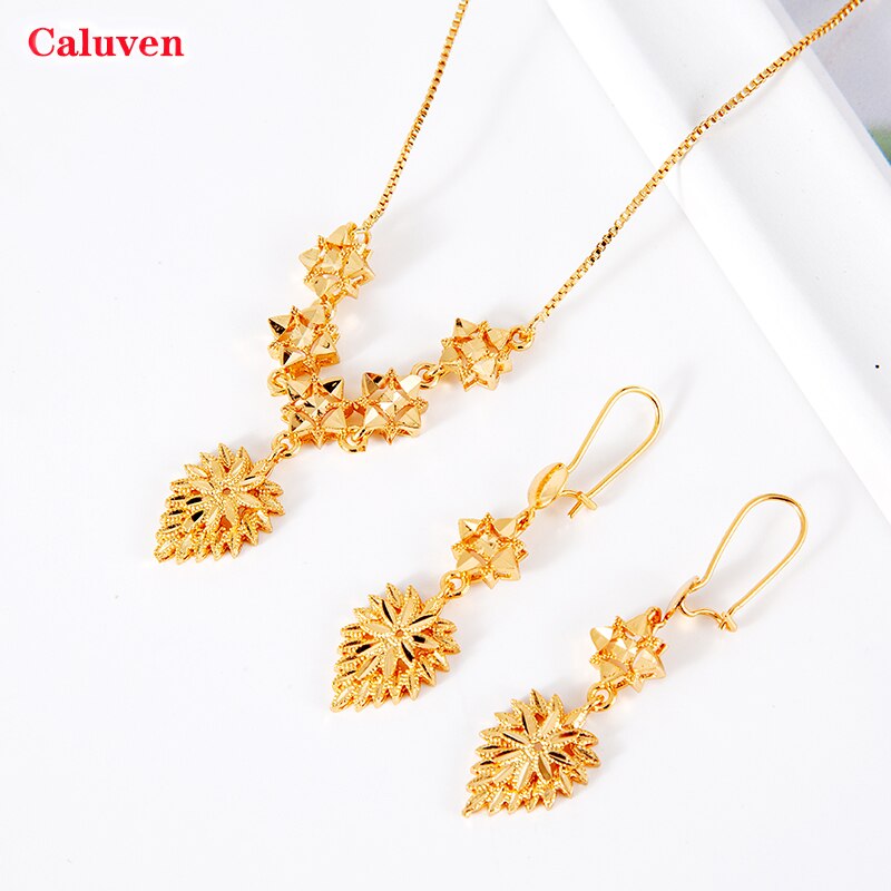 Dubai Jewelry Sets for Women 18k Gold Color Love Ethiopian African Heart Necklace Earrings Sets Arab Bridal Dowry Jewelry