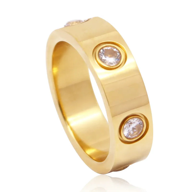 Luxury Shiny 6 Crystal Love Ring Stainless Steel High Quality Gold Color Brand Jewelry For Women Engagement Gift