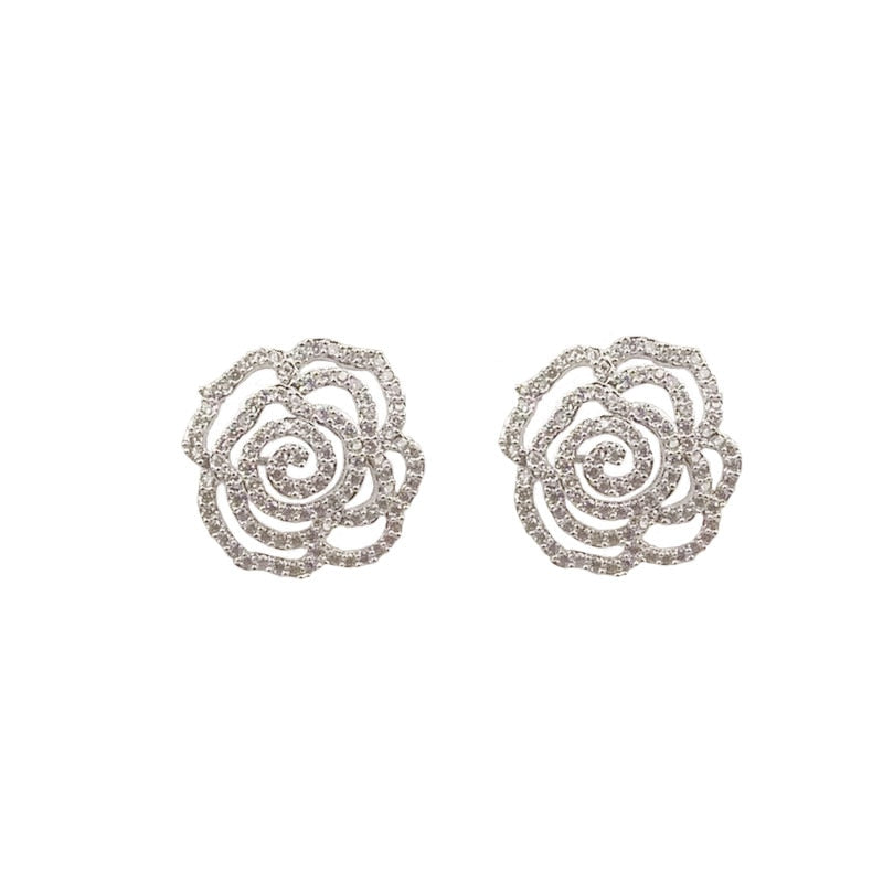 Fashion Brand Pin Earring Elegant Full Crystal Flower Rose Earrings Women Quality Anti-Allergy Earring.