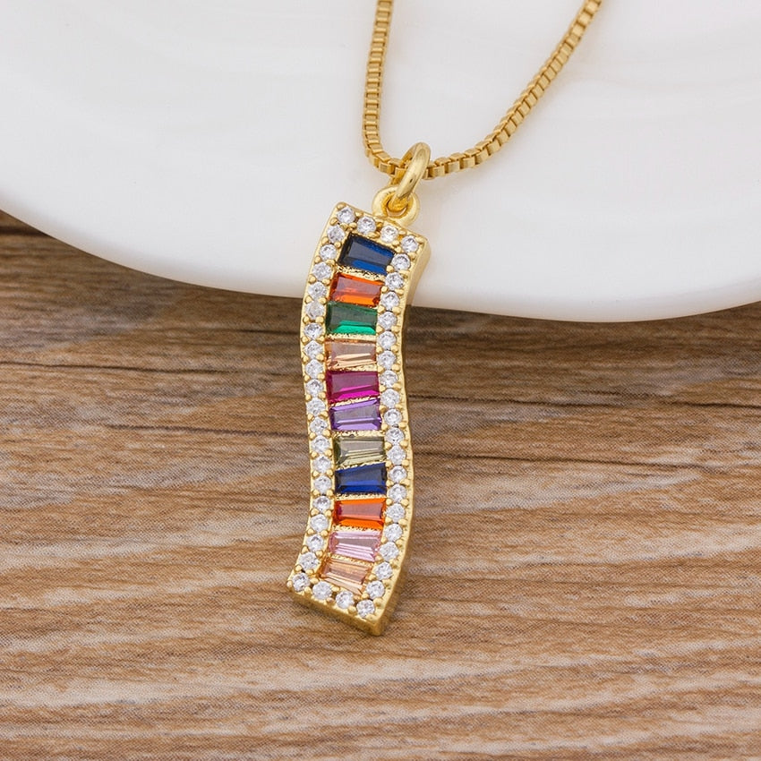 Nidin New Trendy CZ Rainbow Necklace Woman Long Chain Zirconia Necklace Natural Stone Jewelry Collar Pendant Necklace For Women