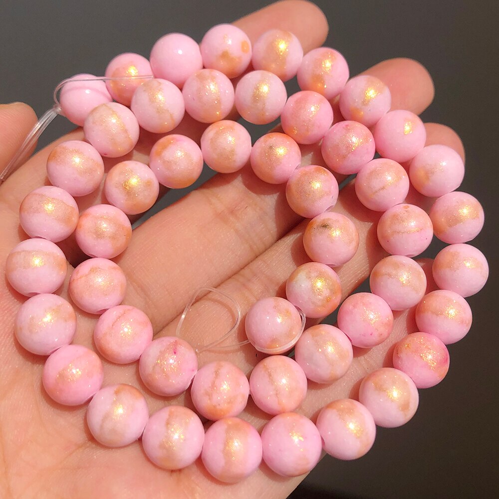 White Howlite Spun Gold plated Loose Stone Round Beads for Jewelry Making DIY Bracelet 15'' strand 4/6/8/10/12mm