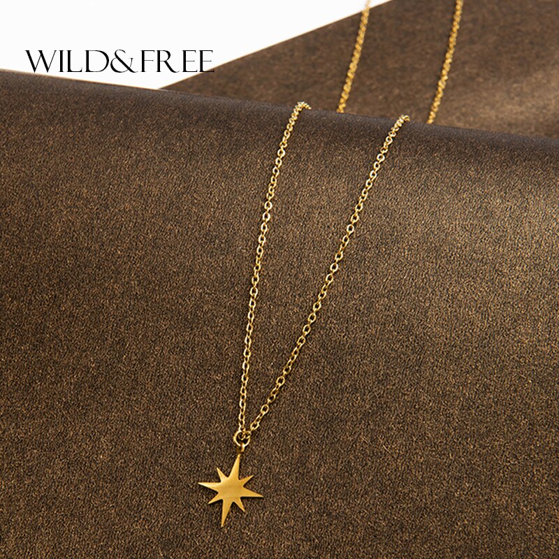 316 L Stainless Steel Necklace For Women Gold Plated Star Pendant Clavicle Necklaces Fahion Jewelry Valentine&#39;s Day Gift