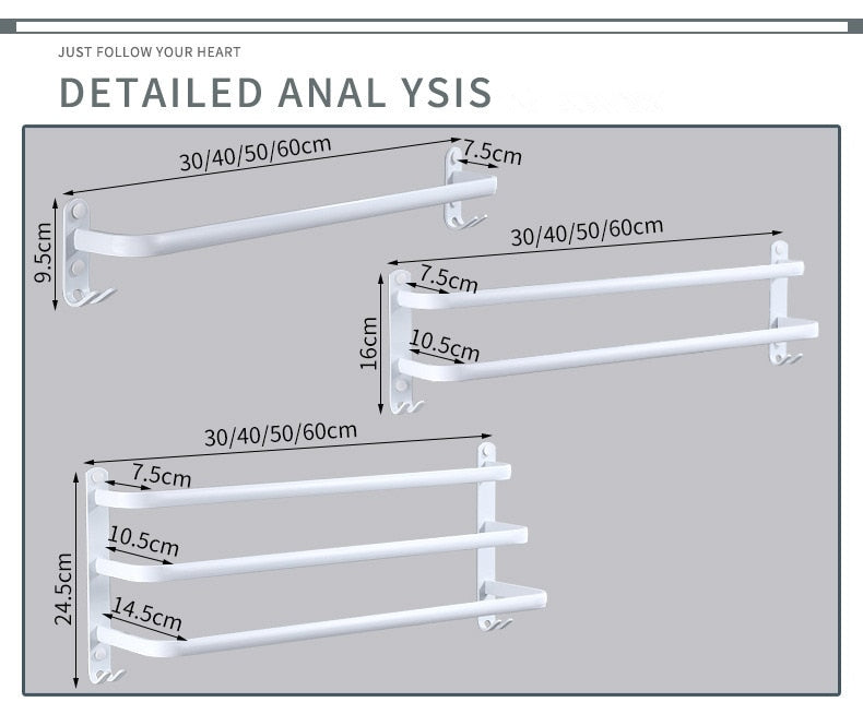 Tuqiu Towel Hanger Wall Mounted 30-50 CM Towel Rack Bathroom Towel Bars Aluminum Black Towel Bar Rail White Towel Holder