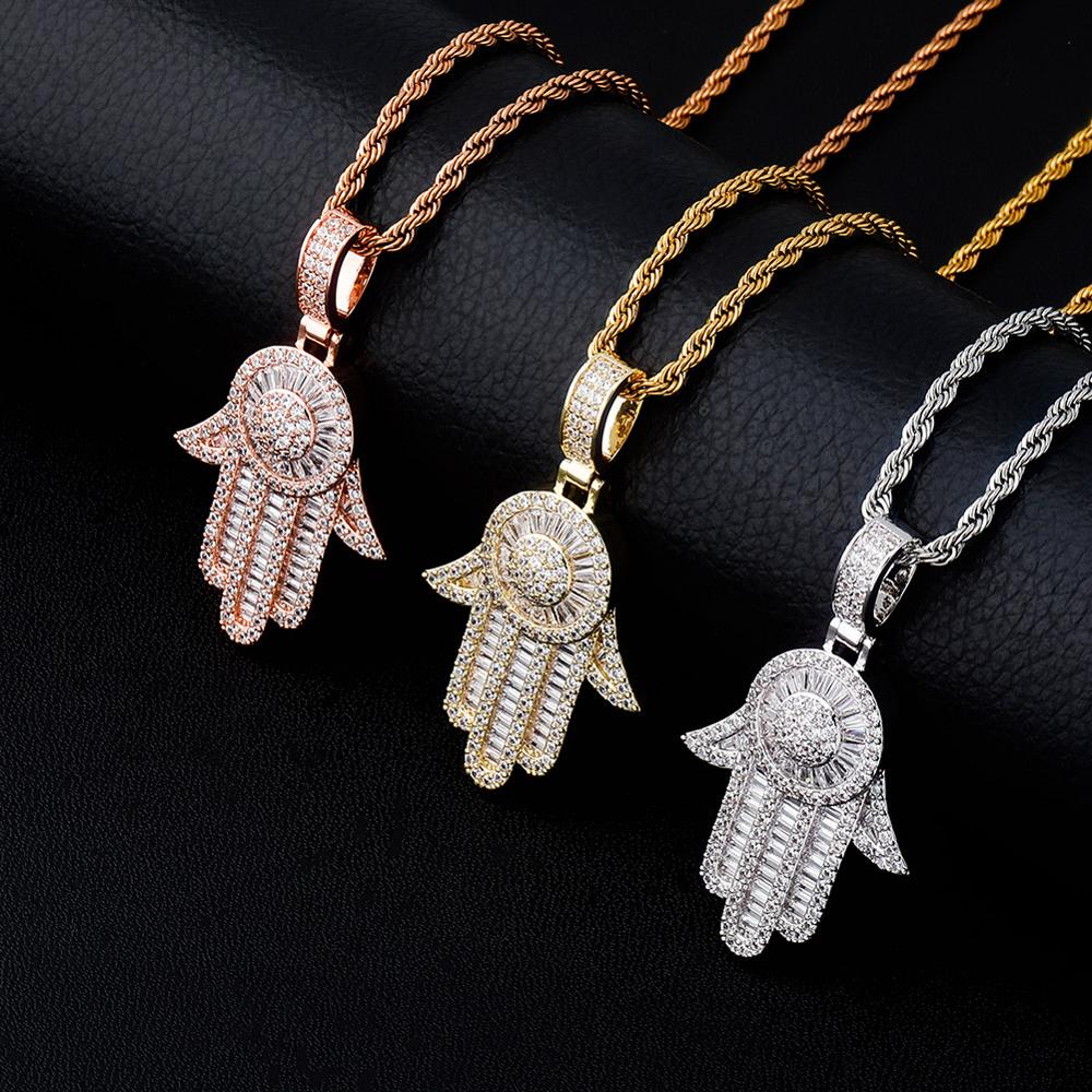 TOPGRILLZ 2020 New Hand Pendant Necklace With Tennis Chain Micro Pave Iced Out Cubic Zirconia Hip Hop Rock Fashion Jewelry Gift