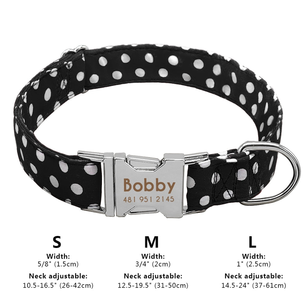 Personalized Dog Collar Nylon Print Dog Collars Customized Puppy Pet Collar Engraved Name ID for Small Medium Large Big Dogs Pug