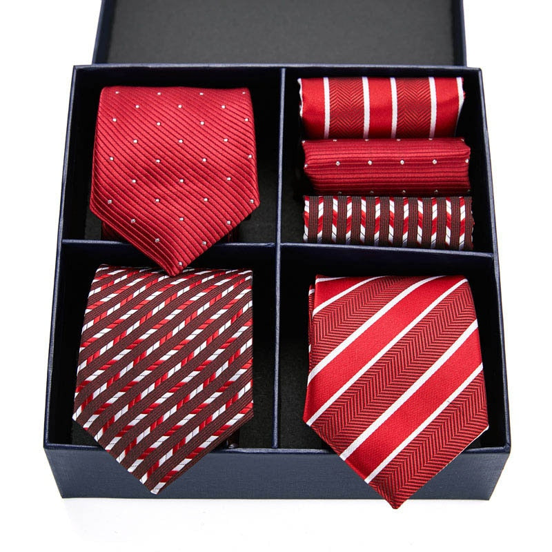 Gift box packing Silk Ties For Men Novelty Hanky  Set 3 Styles  Men's Tie Formal Red Cravat for Wedding Business Necktie