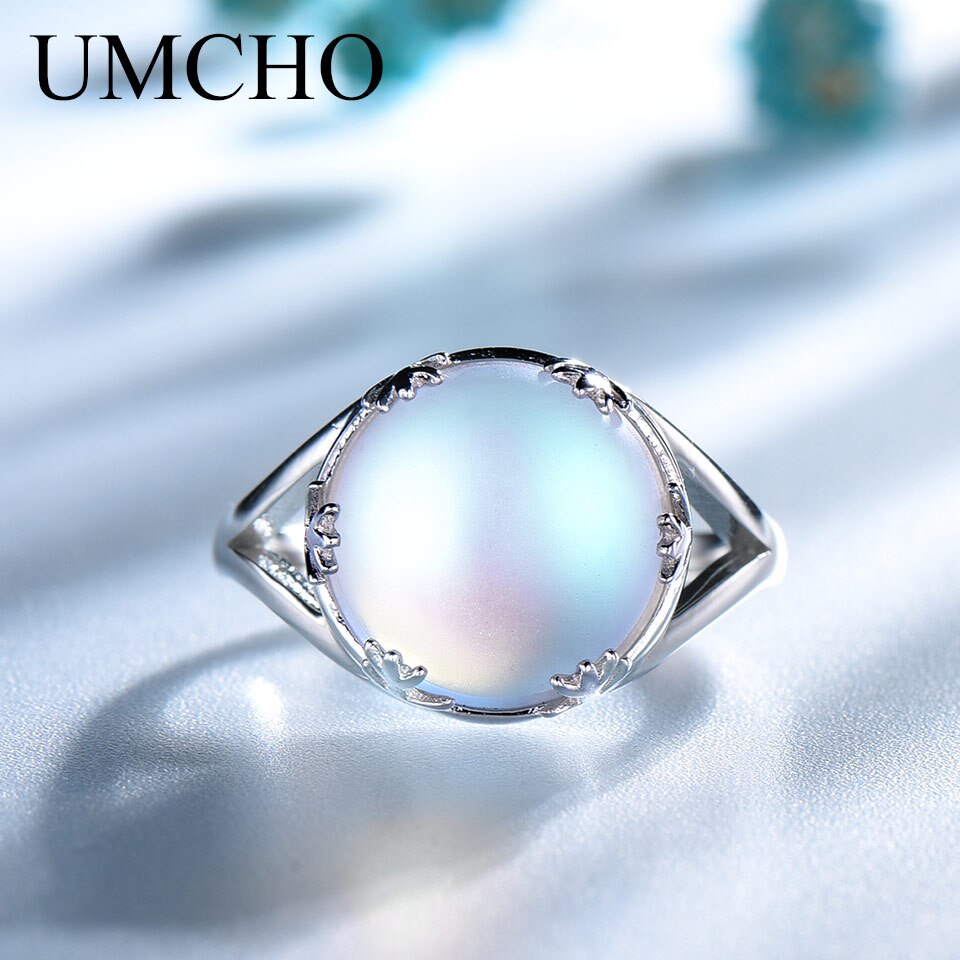 UMCHO Real 925 Sterling Silver Jewelry Aurora Borealis Colorful Gemstone Rings For Women Romatic Elegant Gift Fine Jewelry