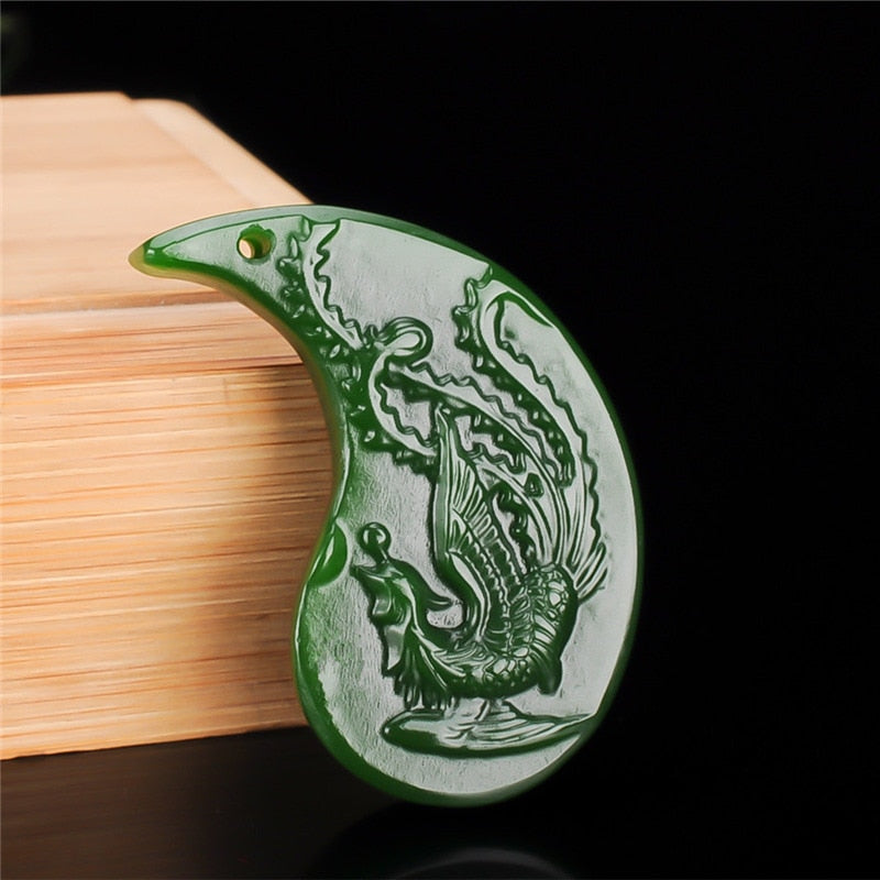 Chinese  Green Jade Dragon Phoenix Jade Pendant Jewelry Lucky Auspicious Amulet Jade Necklace Pendants Jade Fine Jewelry