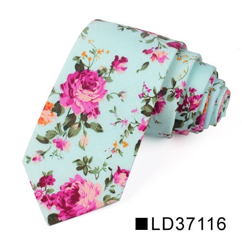 New Floral Tie For Men Women Skinny Cotton Neck Tie For Wedding Casual Mens Neckties Classic Suits Flower Print Neck Ties Cravat