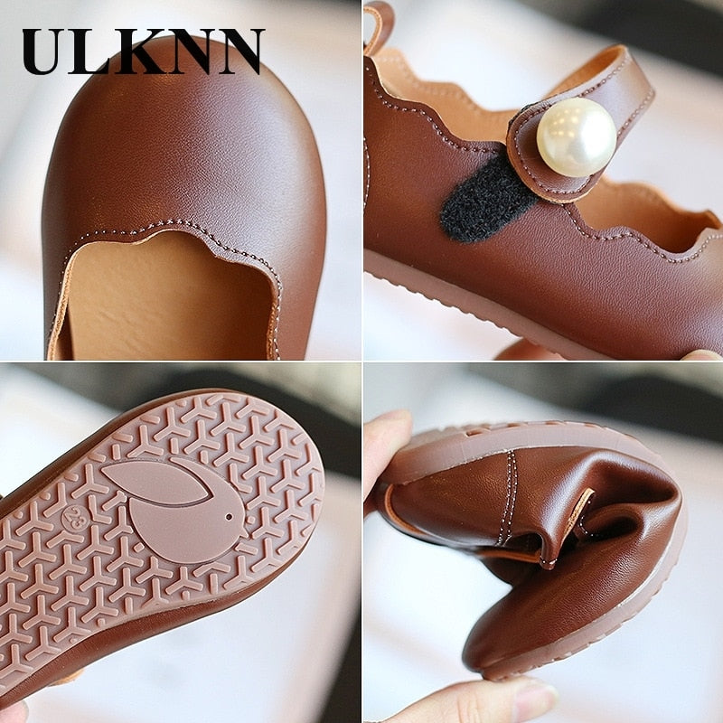 ULKNN Girls Small Leather Shoes 2023 Autumn New Fashion Children's Princess Dance Shoes Kid's Performance Pearl Shoes