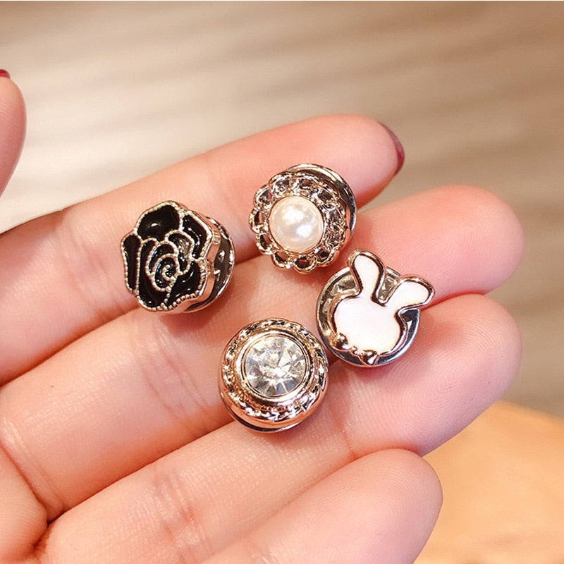 10 Pieces Button Brooch Set Imitation Pearl Rhinestones Pin Coat Clothes Accessories Gift Prevent Exposure Different Design Brooches for Women such as Flower, Pearl, Ribbon