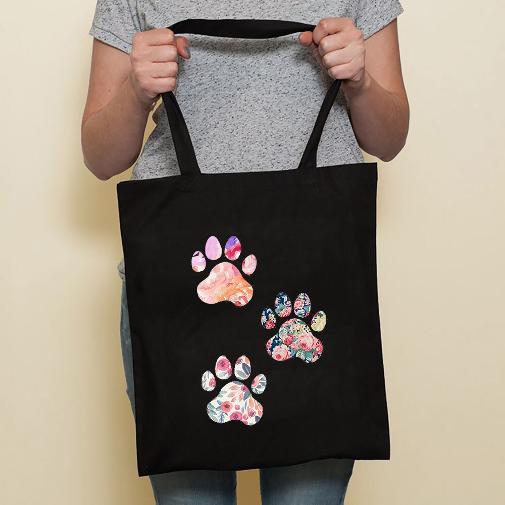 Cute Dog Harajuku Fashion Shopping Black Bags Canvas Tote Bag Bulldog Mom Dachshund Reusable Cloth Bag Handbag Shoulder Bags