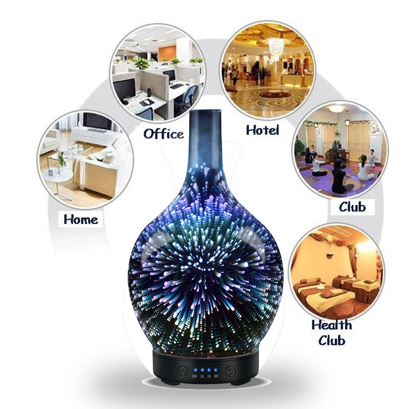 7 Color Light 3D Glass Vase Aromatherapy Essential Oil Aroma Diffuser Changing and Waterless Auto Shut-off Cool Mist Humidifier