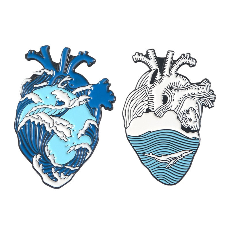 7pcs Heart pin Ocean Wave Bandage brave hearts enamel pins brooch for women men Punk Lapel pin badges organ Anatomy jewelry gift