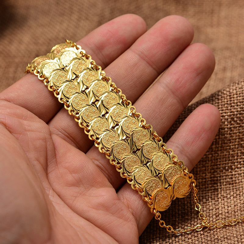 Women Jewlery Gold Color Coins Bangles & Bracelets Money Coin Bracelet Arab Middle Eastern Islamic Design Jewelry Women Gifts.