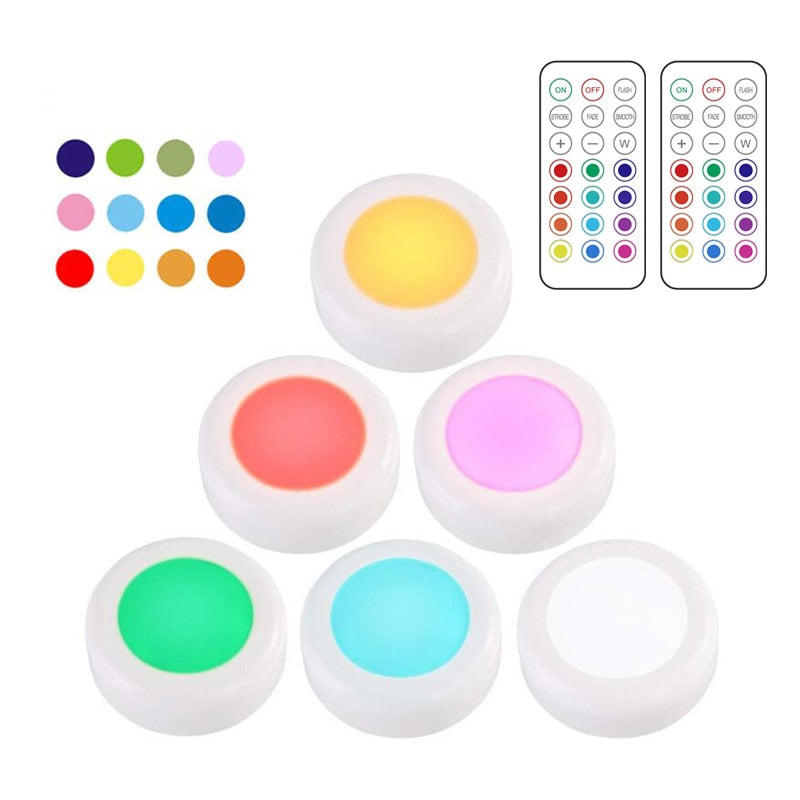 AIBOO LED Cabinet battery RGB Color Puck Lights Dimmable Under Shelf Kitchen  Counter Lighting remote controller night light