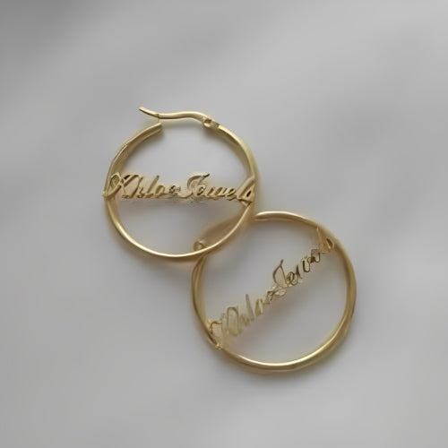 Hoop Earrings Centered Name High Quality Gold earring.