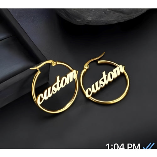 Hoop Earrings Centered Name High Quality Gold earring.